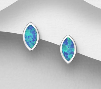 925 Sterling Silver Push-Back Earrings Decorated With Lab-Created Opal
