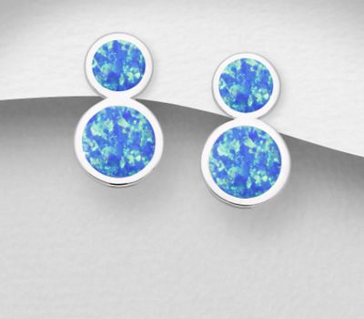 925 Sterling Silver Circle Push-Back Earrings Decorated With Lab-Created Opal