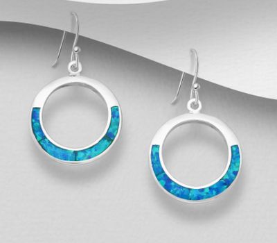 925 Sterling Silver Hook Earrings Decorated with Lab-Created Opal