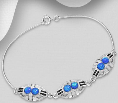 925 Sterling Silver Bracelet Decorated With CZ and Lab-Created Opal