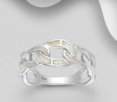 925 Sterling Silver Link Ring, Decorated with MOP