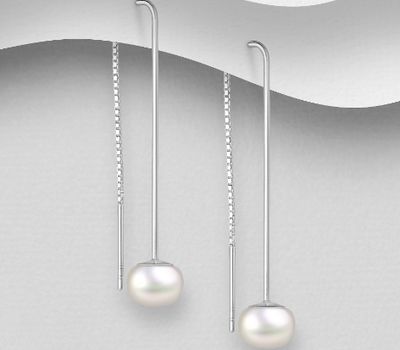 925 Sterling Silver Threader Earrings Decorated With Fresh Water Pearls