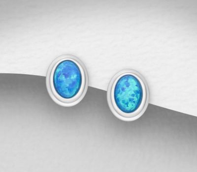 925 Sterling Silver Push-Back Earrings Decorated With Lab-Created Opal