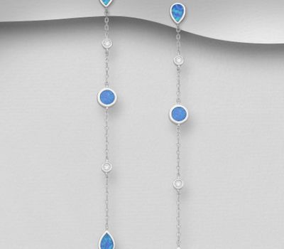 925 Sterling Silver Push-Back Earrings, Featuring Circle and Droplet Design, Decorated with CZ Simulated Diamonds and Lab-Created Opal