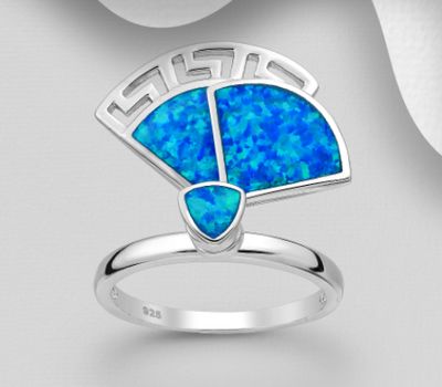 925 Sterling Silver Fan Ring Decorated With Lab-Created Opal