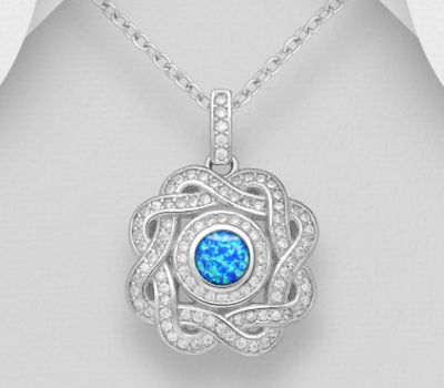 925 Sterling Silver Pendant Decorated With CZ and Lab-Created Opal