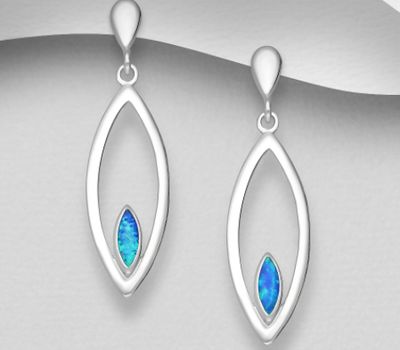 925 Sterling Silver Hook Earrings, Decorated with Lab-Created Opal