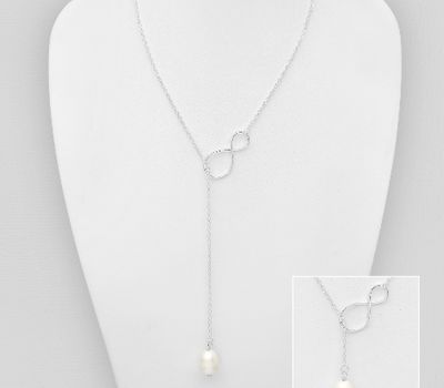 925 Sterling Silver Infinity Necklace Beaded With Fresh Water Pearl