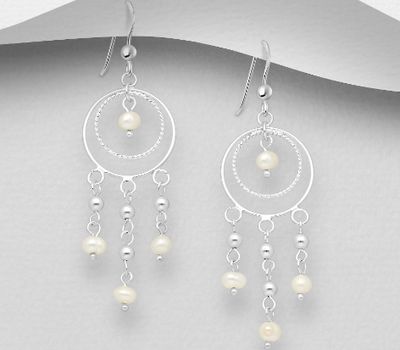 925 Sterling Silver Hook Earrings, Beaded with Freshwater Pearls