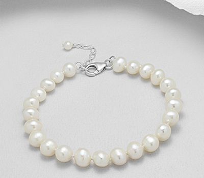 925 Sterling Silver Bracelet, Beaded with 6-6.5 mm Diameter AA Freshwater Pearls