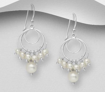 925 Sterling Silver Hook Earrings, Beaded with Freshwater Pearls