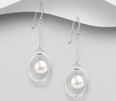 925 Sterling Silver Hook Earrings Beaded With Fresh Water Pearls