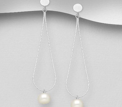 925 Sterling Silver Push-Back Earrings, Decorated with Freshwater Pearls