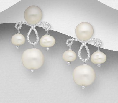 925 Sterling Silver Push-Back Earrings, Beaded with Freshwater Pearls