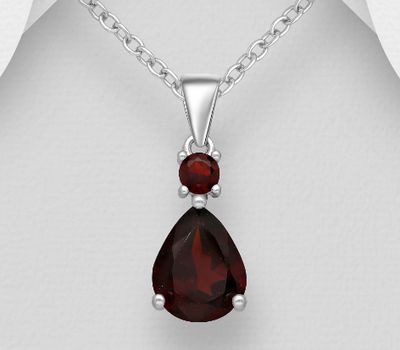 925 Sterling Silver Droplet Pendant, Decorated with Garnet