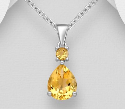 925 Sterling Silver Droplet Pendant, Decorated with Citrine