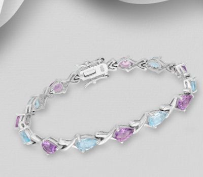 La Preciada - 925 Sterling Silver Bracelet, Decorated with Various Gemstones