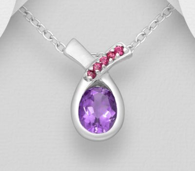 La Preciada - 925 Sterling Silver Pendant, Decorated with Amethyst and Rhodolites