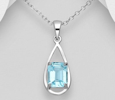 La Preciada - 925 Sterling Silver Droplet Solitaire Pendant, Decorated with Various Gemstones