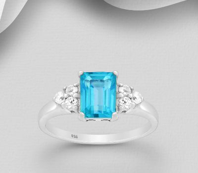 La Preciada - 925 Sterling Silver Ring, Decorated with Paraiba Topaz and White Topaz