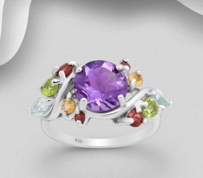 La Preciada - 925 Sterling Silver Ring, Decorated with Various Gemstone Colours may Vary.