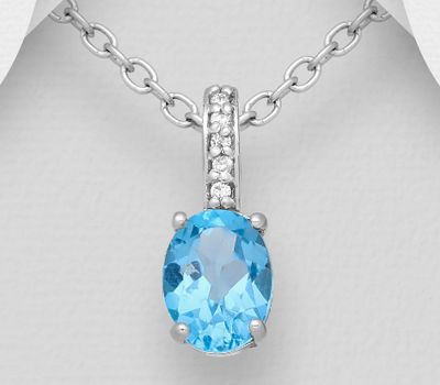 925 Sterling Silver Pendant, Decorated with CZ Simulated Diamonds and Swiss Blue Topaz