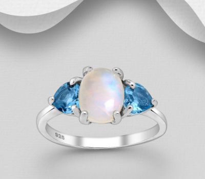 La Preciada - 925 Sterling Silver Ring, Decorated with Ethiopian Opal and Swiss Blue Topaz