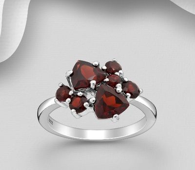 925 Sterling Silver Ring, Decorated with Garnet or Sky-Blue Topaz