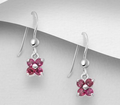 La Preciada - 925 Sterling Silver Hook Earrings, Decorated with Rhodolites