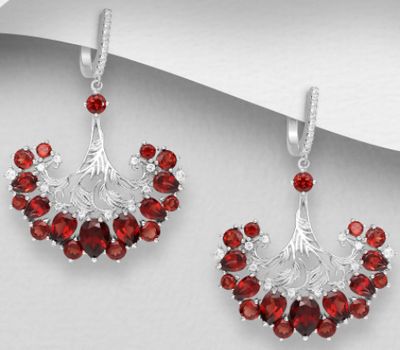 La Preciada - 925 Sterling Silver Omega Lock Earrings, Decorated with Various Gemstones and CZ Simulated Diamonds