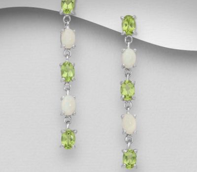 La Preciada - 925 Sterling Silver Push-Back Earrings, Decorated with Ethiopian Opal and Peridot