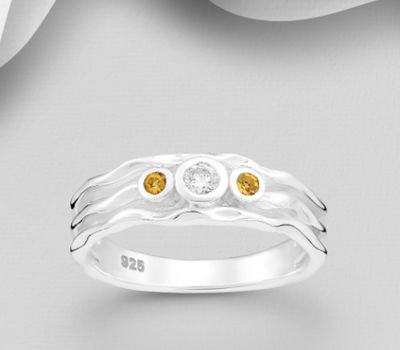 925 Sterling Silver Ring, Decorated with CZ Simulated Diamonds and Citrine