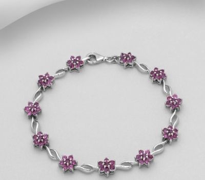 La Preciada - 925 Sterling Silver Flower Bracelet, Decorated with Rhodolites