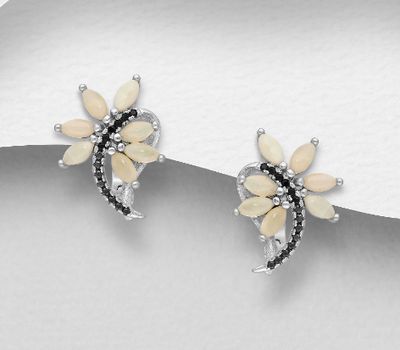 La Preciada - 925 Sterling Silver Omega Lock Earrings, Decorated with CZ Simulated Diamonds and Ethiopian Opal