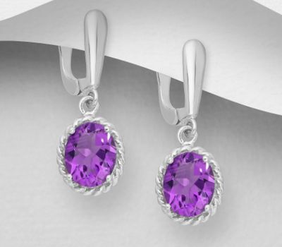 La Preciada - 925 Sterling Silver Omega Lock Earrings, Decorated with Various Gemstones