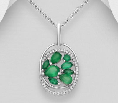 La Preciada - 925 Sterling Silver Pendant, Decorated with Green Agate and CZ Simulated Diamonds