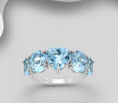 La Preciada - 925 Sterling Silver Heart Ring, Decorated with Sky-Blue Topaz