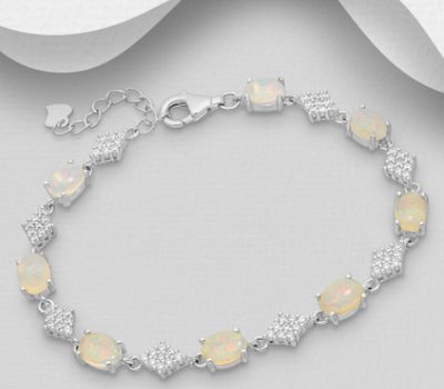 La Preciada - 925 Sterling Silver Bracelet, Decorated with CZ Simulated Diamonds and Ethiopian Opal