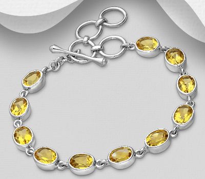 925 Sterling Silver Bracelet, Decorated with Citrine