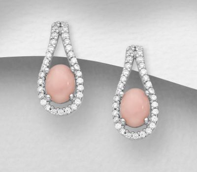 La Preciada - 925 Sterling Silver Push-Back Earrings, Decorated with Gemstones and CZ Simulated Diamonds