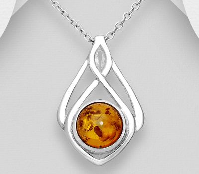 925 Sterling Silver Pendant, Decorated with Baltic Amber