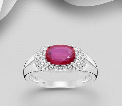 La Preciada - 925 Sterling Silver Ring, Decorated with CZ Simulated Diamonds and Ruby