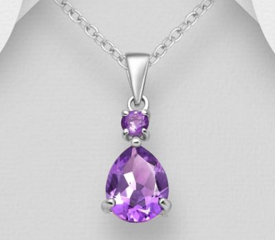 La Preciada - 925 Sterling Silver Pendant, Decorated with Amethysts