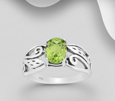 925 Sterling Silver Leaf Ring, Decorated with Various Gemstones