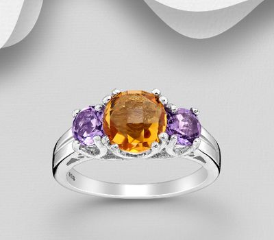 La Preciada - 925 Sterling Silver Ring, Decorated with Amethyst and Citrine