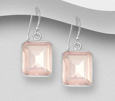 925 Sterling Silver Hook Earrings, Decorated with Rose Quartz