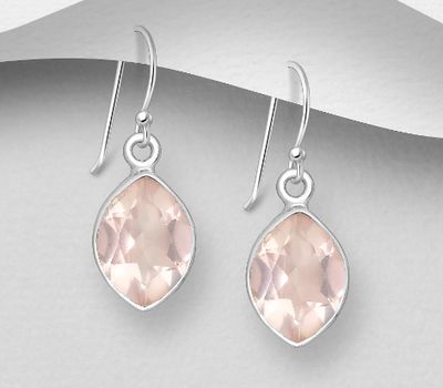 925 Sterling Silver Hook Earrings, Decorated with Rose Quartz