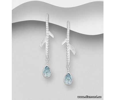 925 Sterling Silver Push-Back Earrings, Decorated with Sky-Blue Topaz