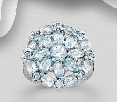 925 Sterling Silver Ring, Decorated with Sky-Blue Topaz