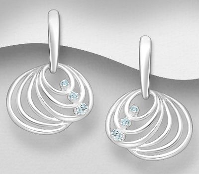 925 Sterling Silver Push-Back Earrings, Decorated with Sky-Blue Topaz